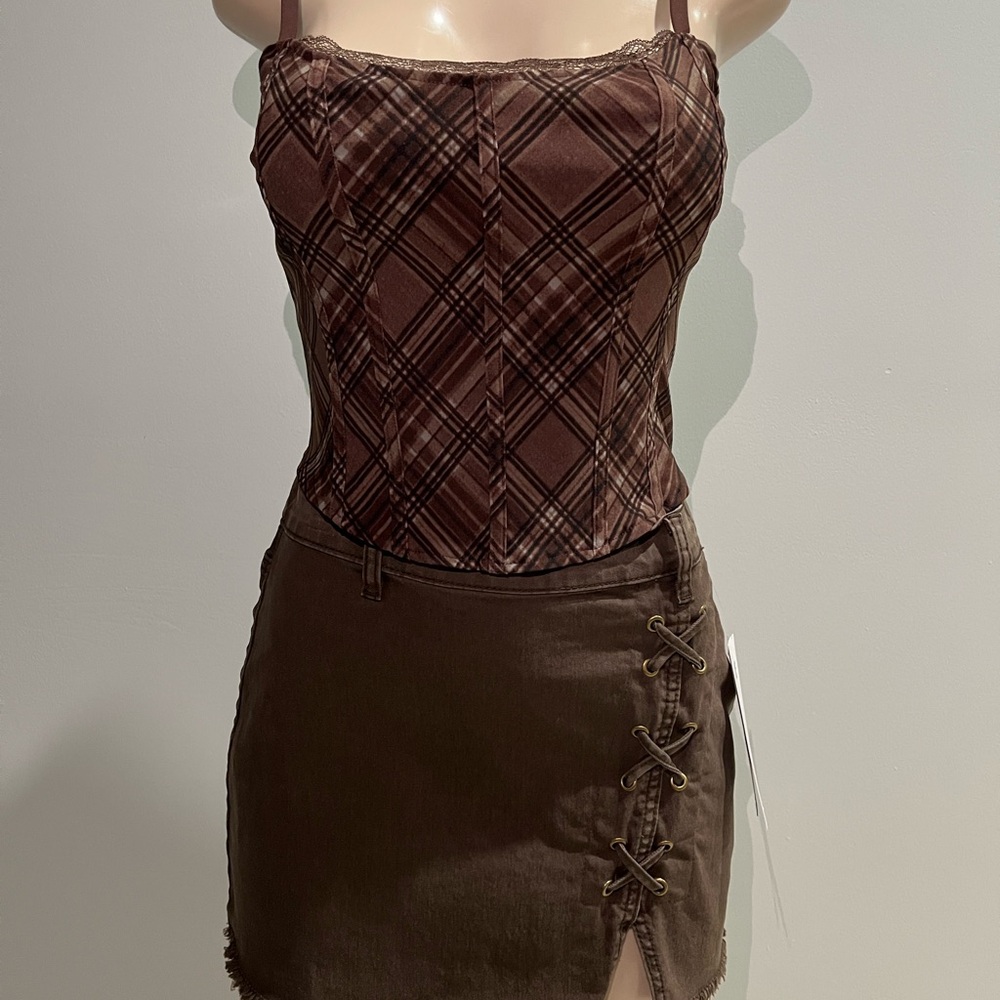 Madden NYC Brown Corset Top and Skirt Set